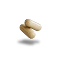 Two beige capsules on a white background