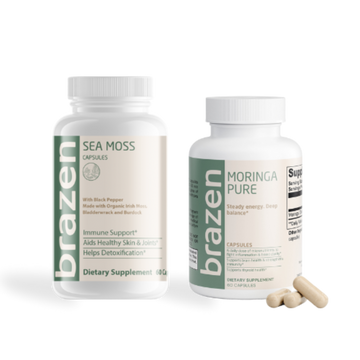 Two bottles of brazen dietary supplements on a white background